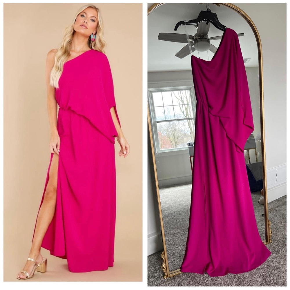 Red Dress Boutique - Fuchsia one shoulder maxi dress. Size Small